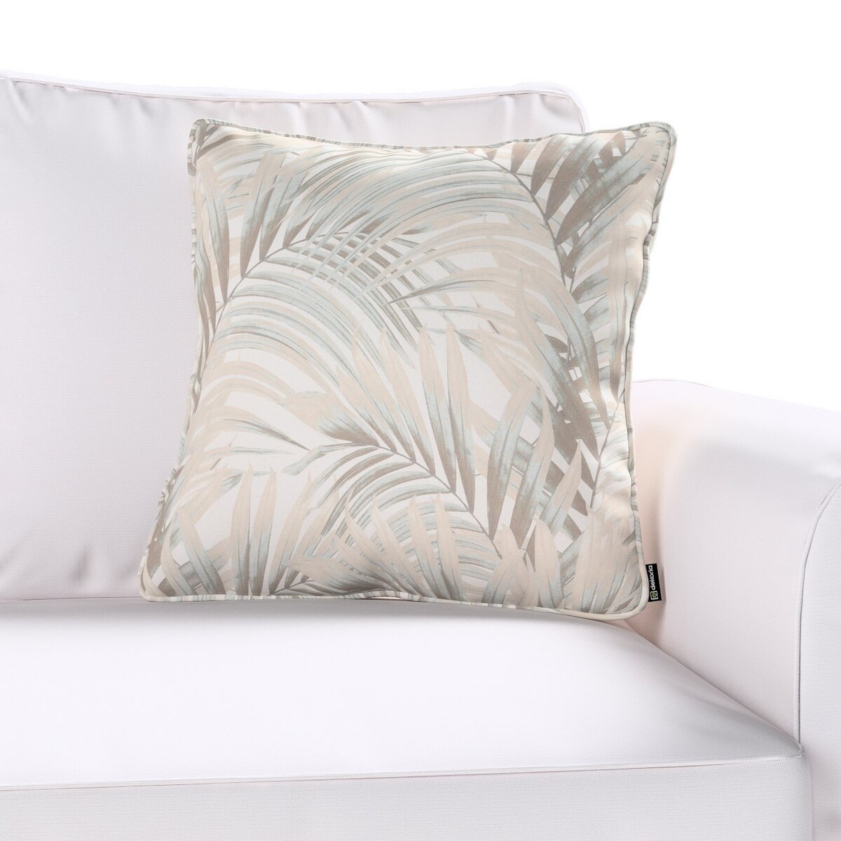 Poszewka Gabi na poduszkę 60x60 beżowo-kremowe liście palmy na białym tle