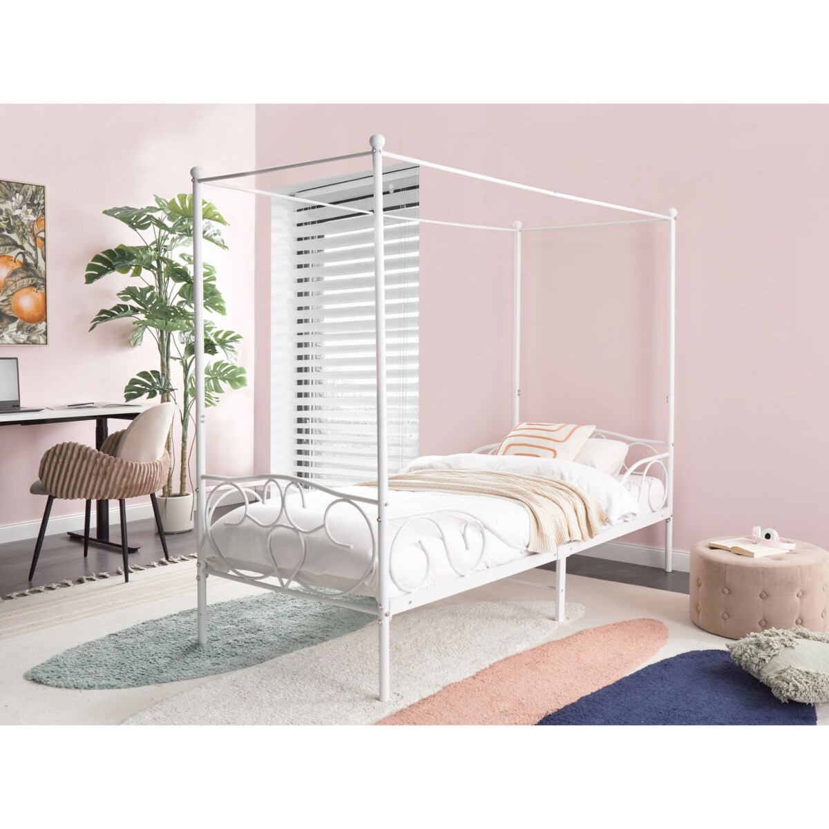 Łóżko z baldachimem Metal SORMERY 90 x 200 cm Biały