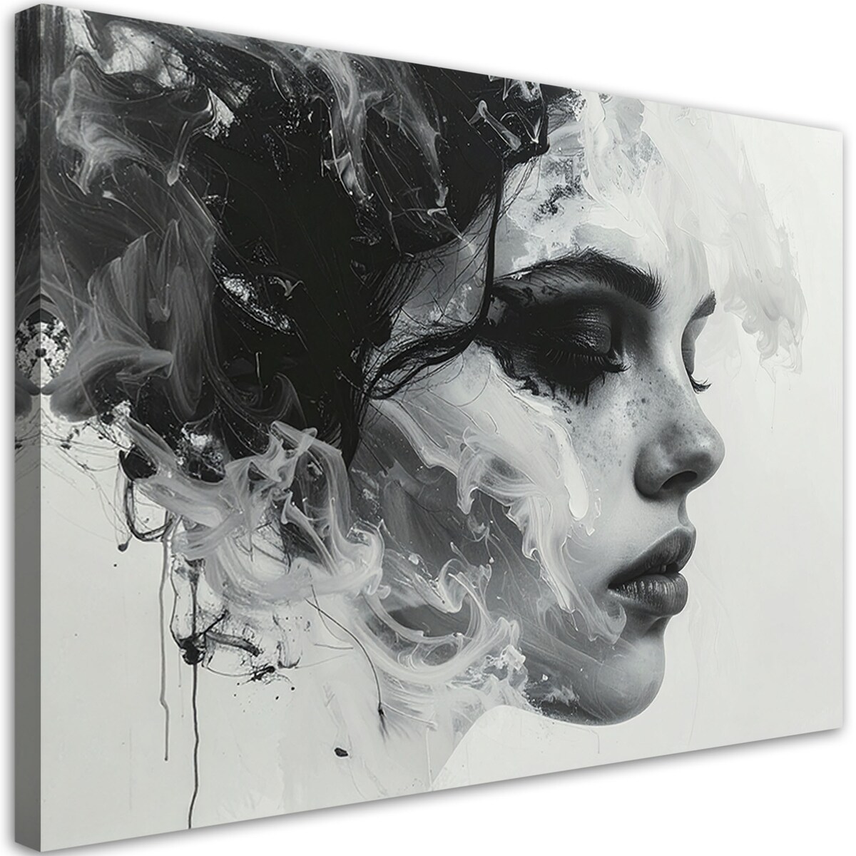 Nowoczesny obraz na płótnie canvas, Abstrakcyjny portret kobiety czarno-biały 100x70 cm