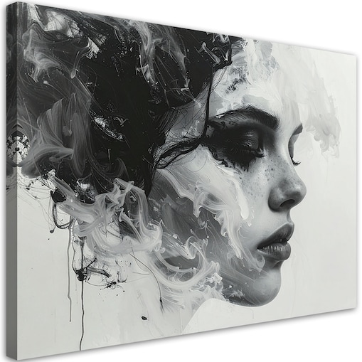 Nowoczesny obraz na płótnie canvas, Abstrakcyjny portret kobiety czarno-biały 100x70 cm