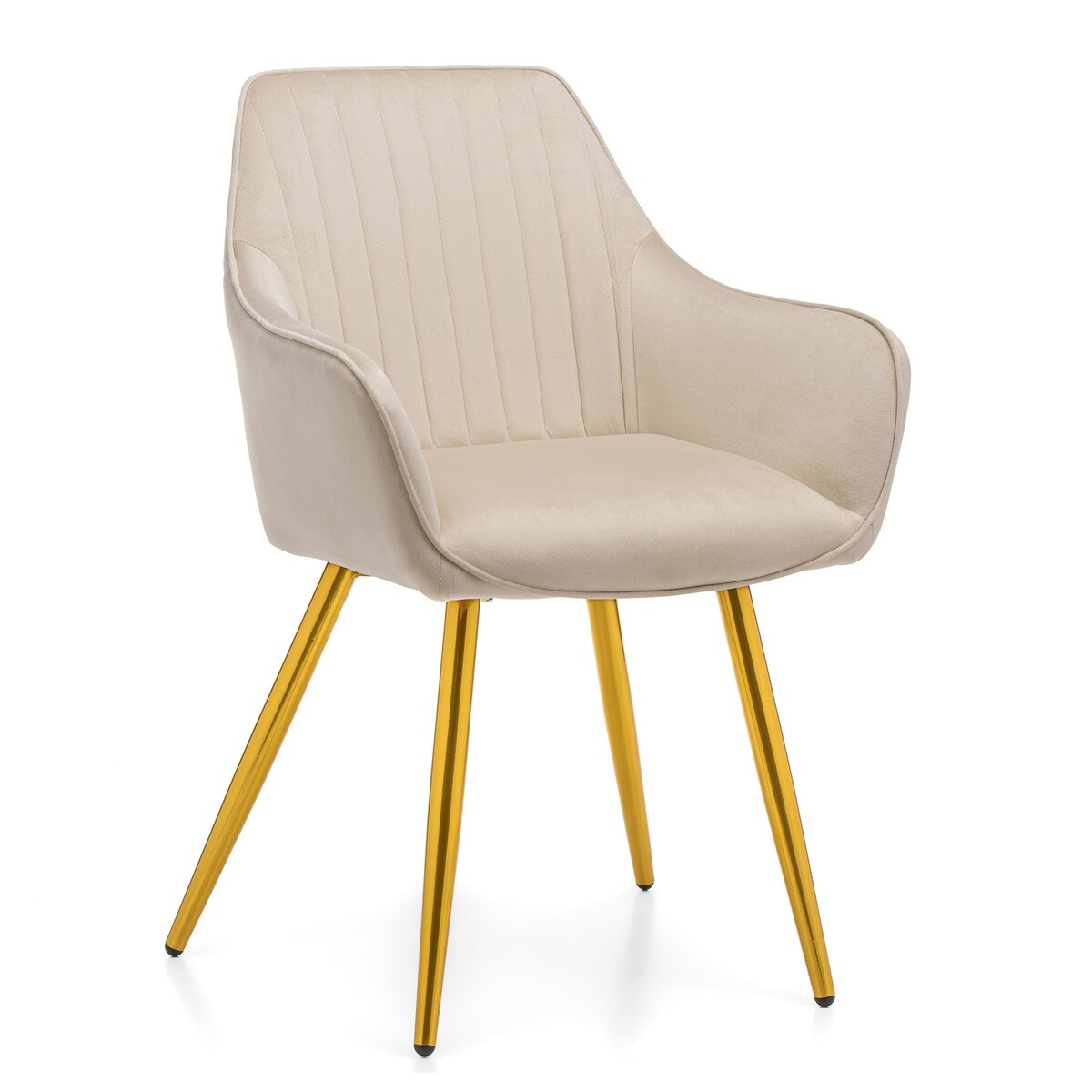 Krzesło tapicerowane pikowane welurowe do salonu jadalni nowoczesne PASSO beżowe złota noga