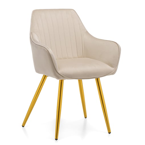 Krzesło tapicerowane pikowane welurowe do salonu jadalni nowoczesne PASSO beżowe złota noga
