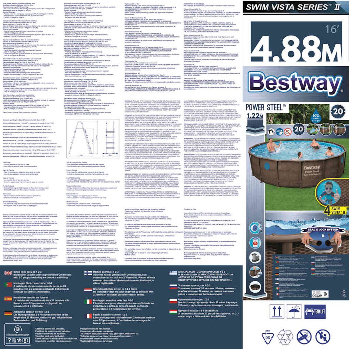 Bestway Basen Power Steel z zestawem akcesoriów, 488x122 cm