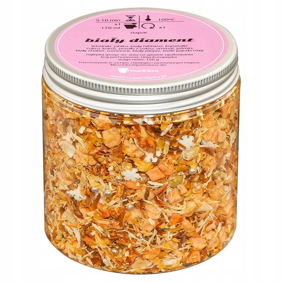 Herbata owocowa Biały Diament o smaku owoców z nutą kremowej brzoskwini - herbata liściasta sypana mieszanka napar susz - gotowa na prezent upominek