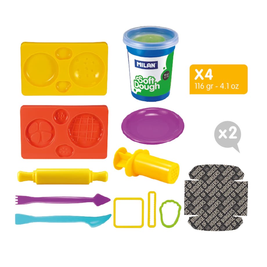 Ciastolina MILAN z narzędziami "House of burgers" 4 kolory x 116 g