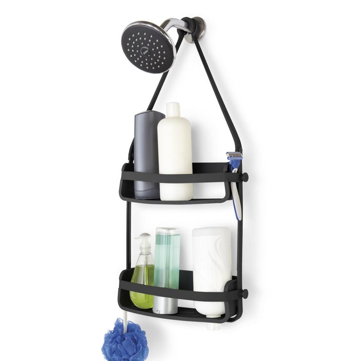 Półka pod prysznic podwójna czarna Shower Caddy Flex, 31 x 9 x 65 cm, Umbra
