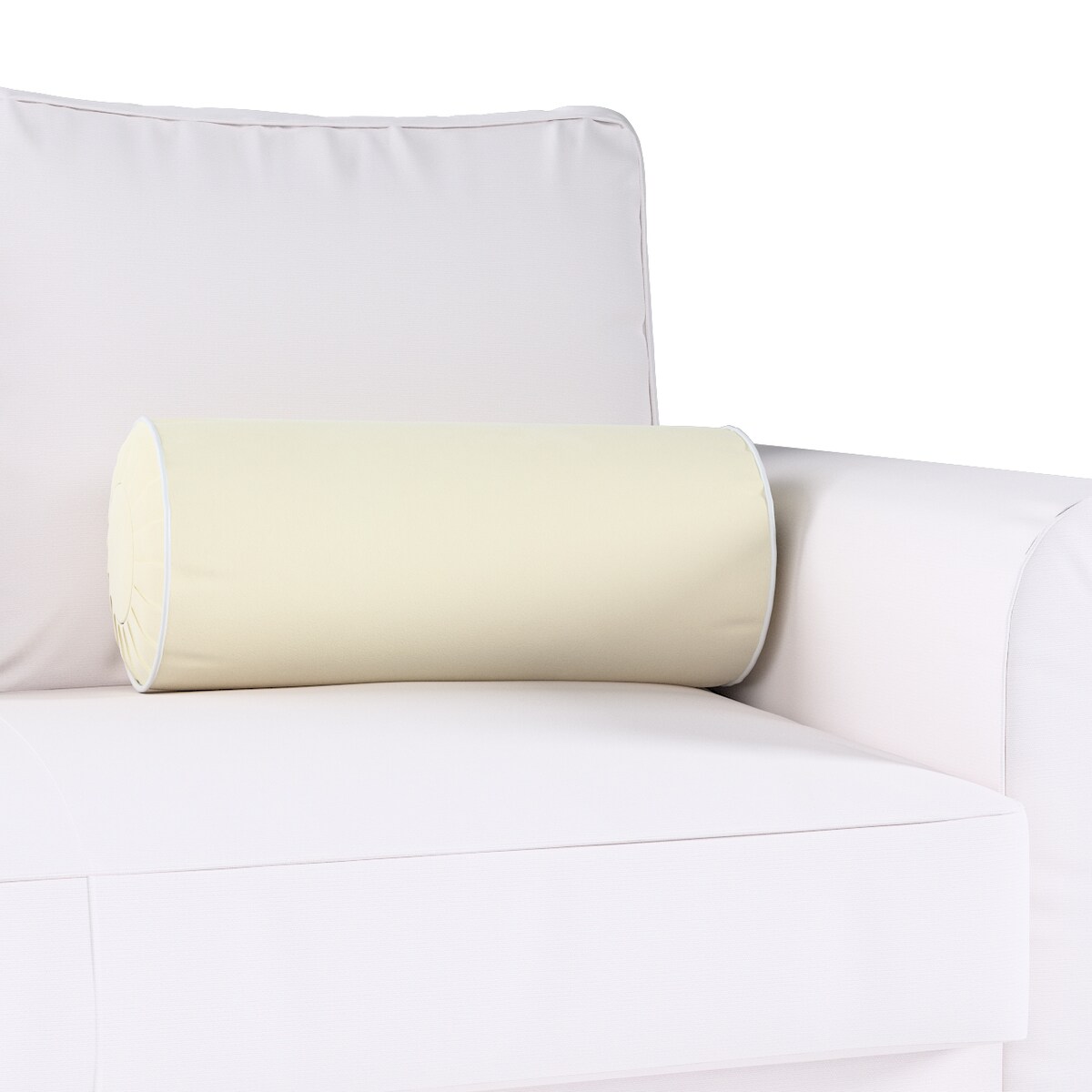 Poduszka wałek z zakładkami z lamówką, śmietankowa biel, Ø20 x 50 cm, Velvet