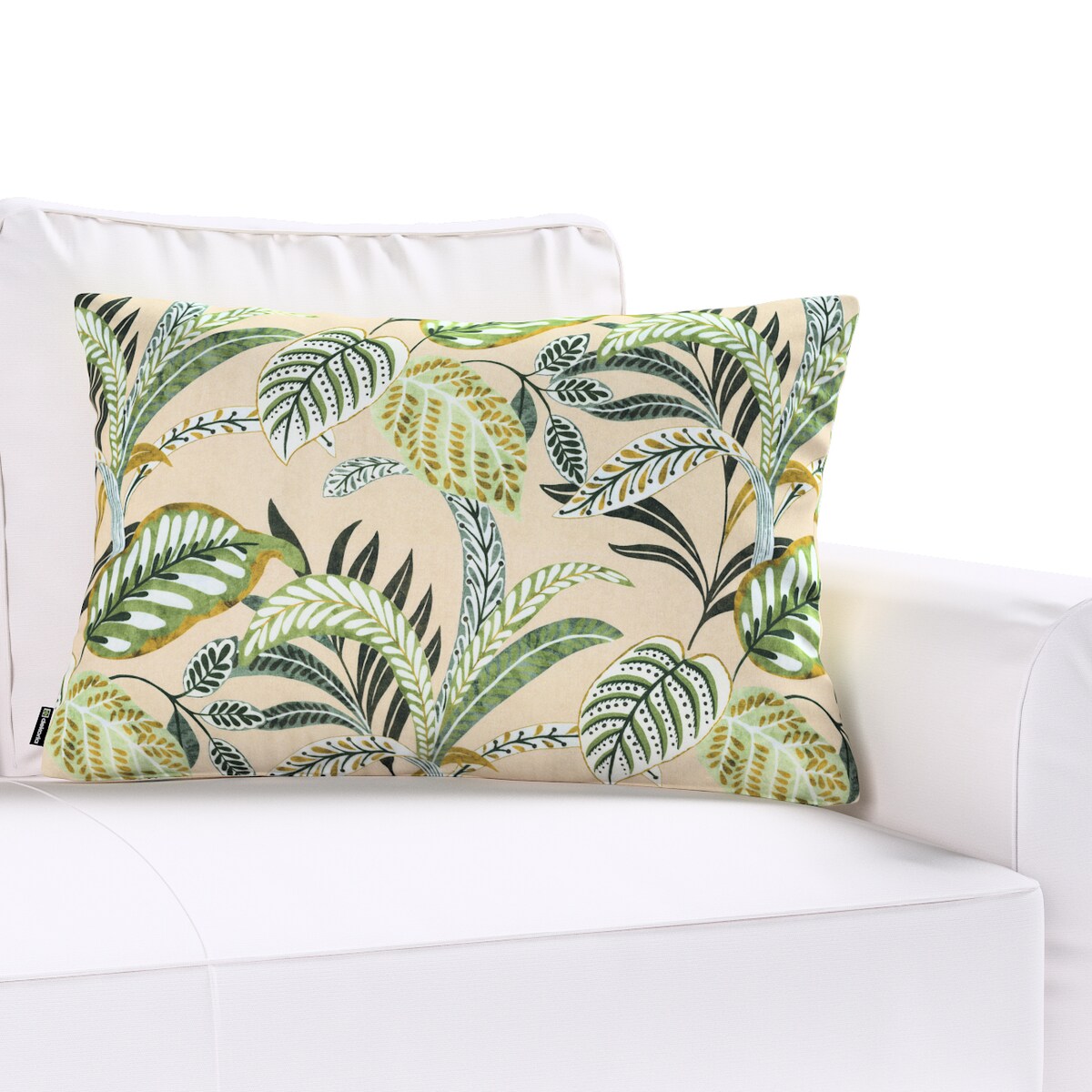 Poszewka Kinga na poduszkę prostokątną 60x40 oliwkowo-zielone liście na lnianym tle
