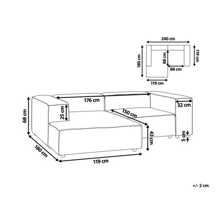 Narożnik modułowy 2-osobowy lniany prawostronny szary APRICA