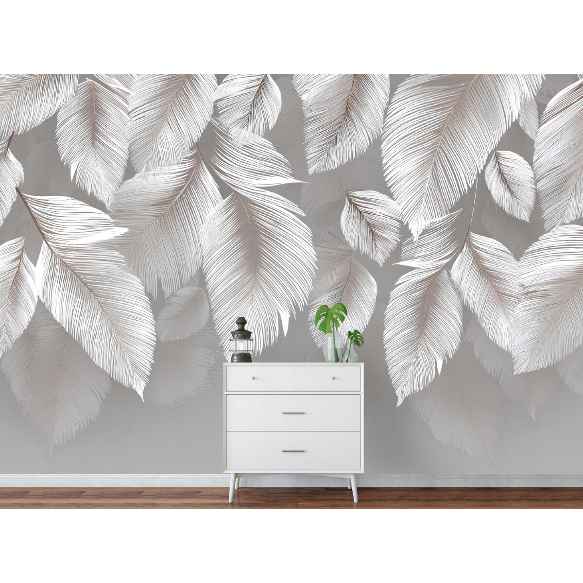 Fototapeta Do Sypialni Salonu Na Flizelinie Liście Beton Szary 400x280