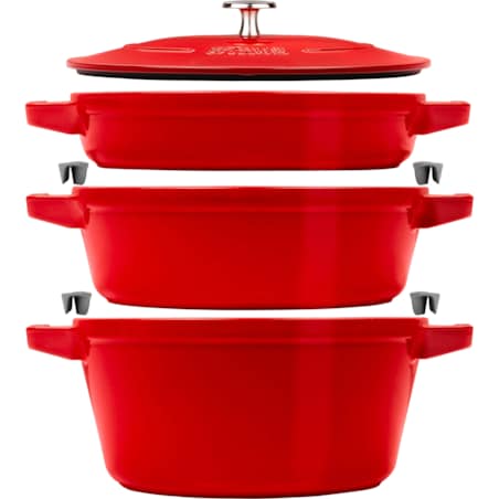 Zestaw 3 naczyń żeliwnych z pokrywką Staub - 24 cm, Czerwony