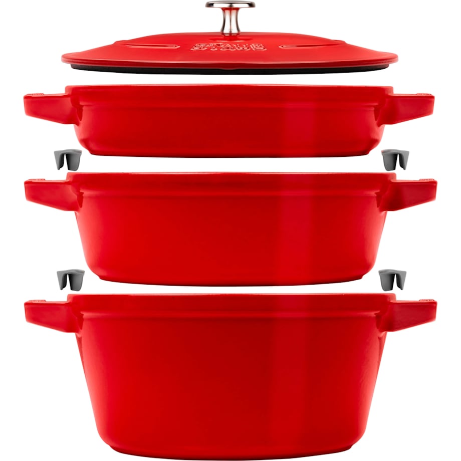 Zestaw 3 naczyń żeliwnych z pokrywką Staub - 24 cm, Czerwony