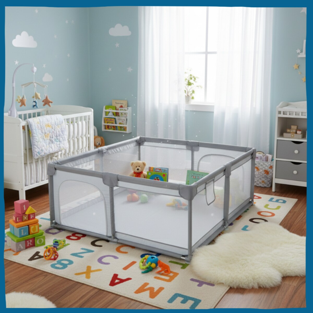 Kojec dla dziecka 150x180 cm suchy basen plac zabaw szary + piłki + torba