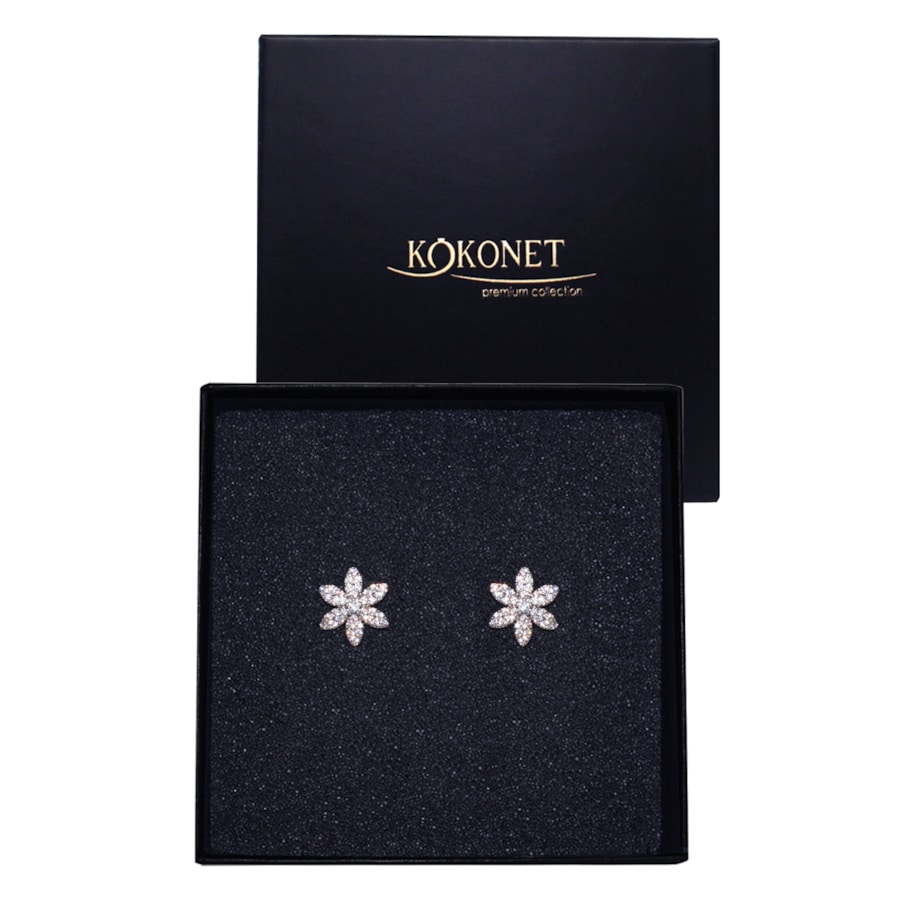 Srebrne kolczyki kwiatuszki na ślub z cyrkoniami kwiatowe sztyfty delikatne