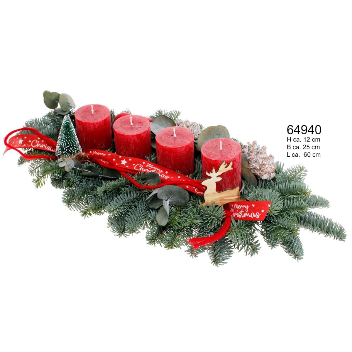 Świąteczna dekoracja stołowa z jodły Nobilis – 60/12cm | czerwona