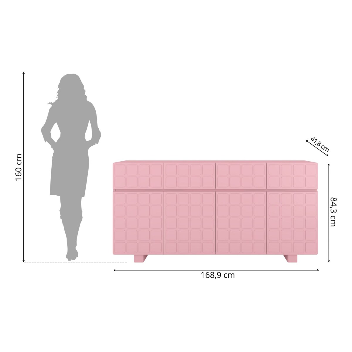 Nowoczesna komoda z frontami 3D Skandica CUBO LONG / kolor pudrowy róż / szer. 169 cm