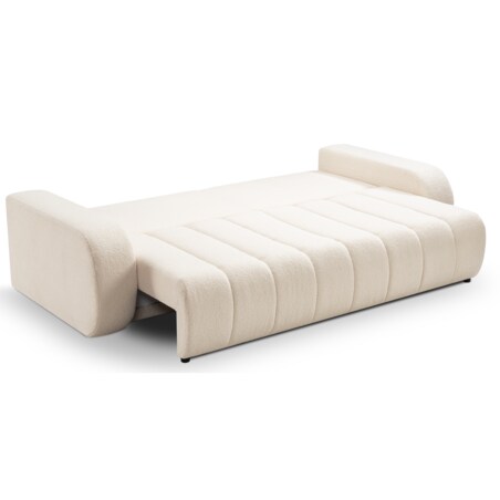 Sofa rozkładana ALOO obita tkaniną boucle z ozdobnymi poduszkami kremowa