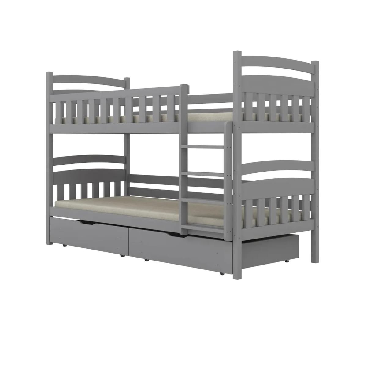Łóżko piętrowe JULITA 180x90 szare drewniane z szufladami