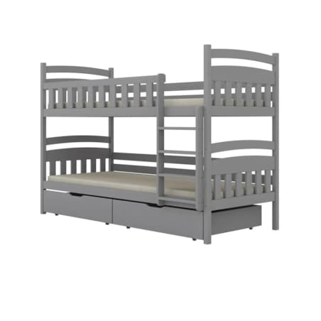Łóżko piętrowe JULITA 180x90 szare drewniane z szufladami