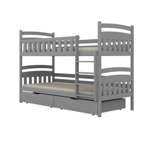 Łóżko piętrowe JULITA 180x90 szare drewniane z szufladami