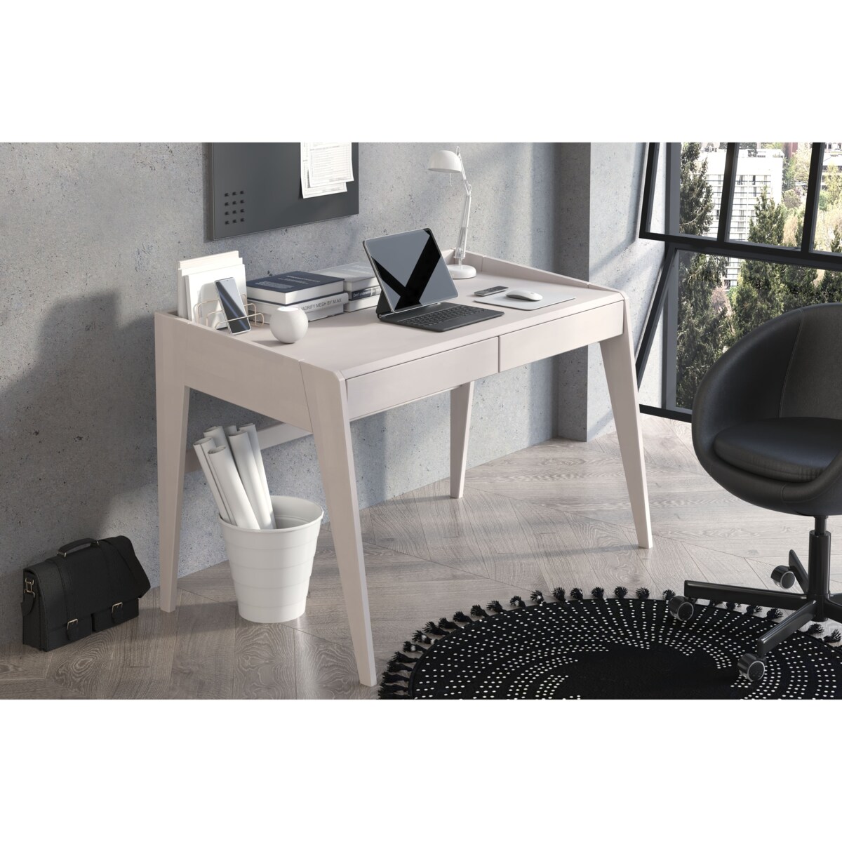 Drewniane bukowe biurko / toaletka z szufladami Visby LISA/ kolor biały