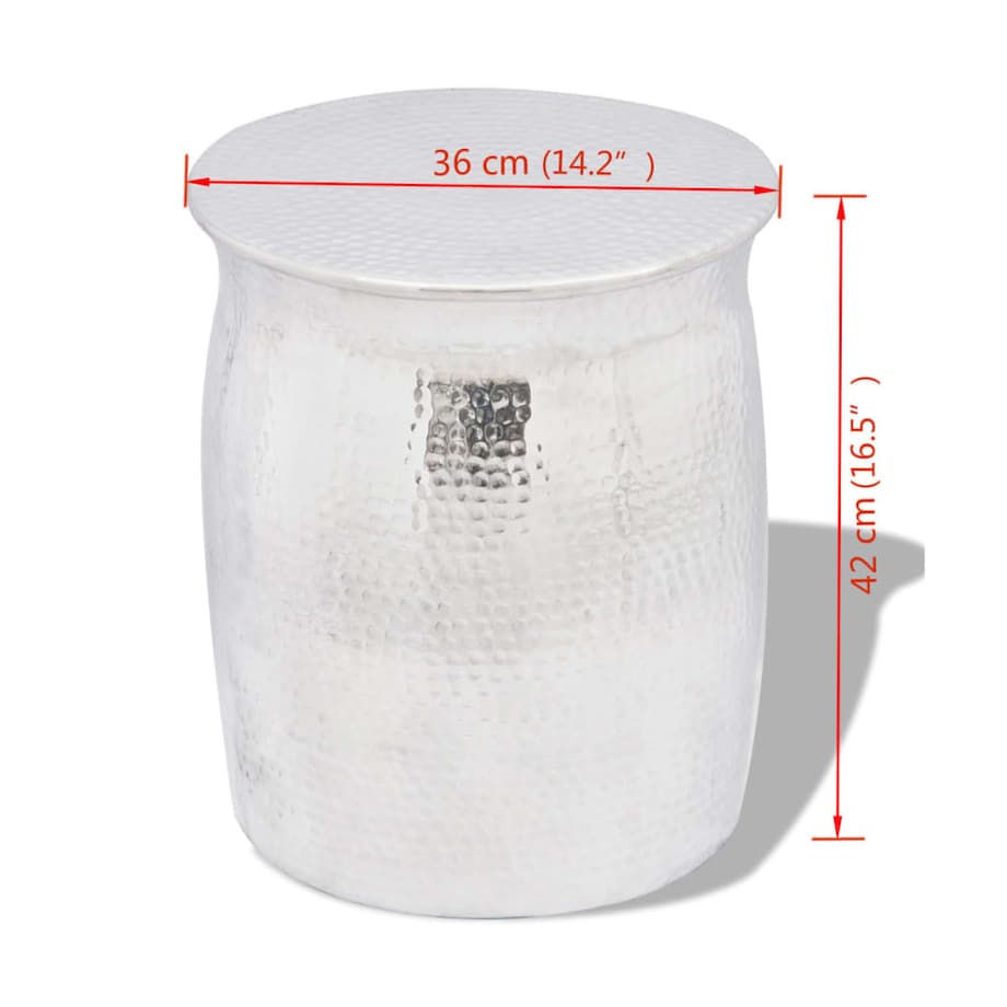 vidaXL Stolik kawowy/stołek z młotkowanego aluminium, kolor srebrny