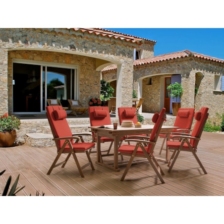 Zestaw ogrodowy dla 6 osób AMANTEA PREMIUM Drewno akacjowe Czerwony