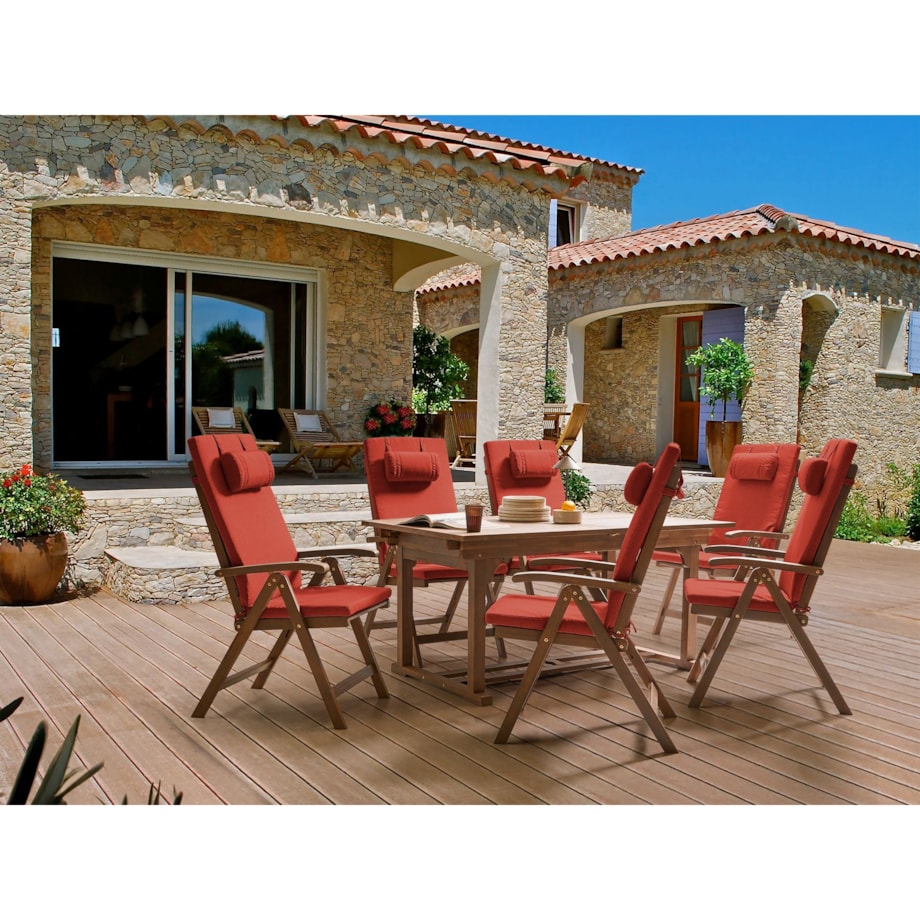 Zestaw ogrodowy dla 6 osób AMANTEA PREMIUM Drewno akacjowe Czerwony