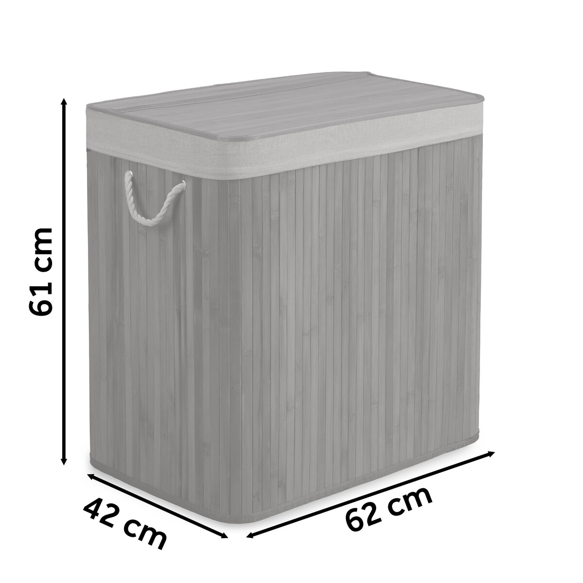 Massido, bambusowy kosz na pranie z pokrywą 150l, szary trzykomorowy 61x62x42 cm