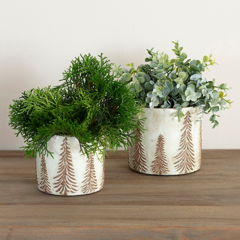 Doniczka Christmas Trees ⌀15cm boże narodzenie, święta, świąteczne, beżowy-brązowy, 15 x 14 cm