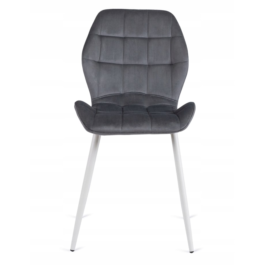 Krzesło Z Białymi Nogami Welurowe Tapicerowane Do Jadalni Szare LUCKY