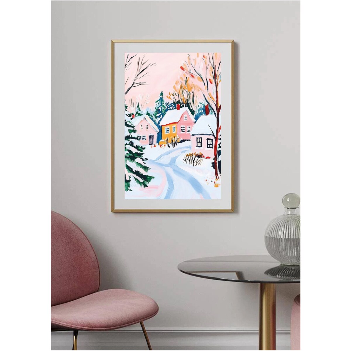 Poster Story, Plakat, Obraz - Pastelowa Wioska Pokryta Śniegiem, wymiary 50 x 70 cm