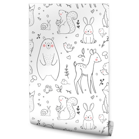 Tapeta Dla Dzieci ZWIERZĄTKA LEŚNE Listki