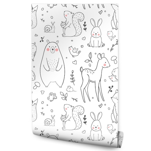 Tapeta Dla Dzieci ZWIERZĄTKA LEŚNE Listki