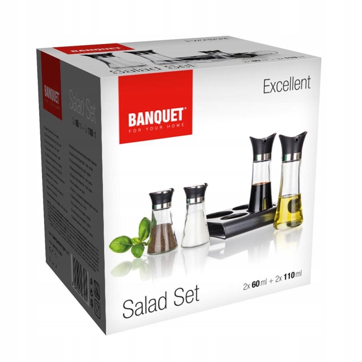 PRZYPRAWNIK na podstawce SOLNICZKA pojemnik na oliwę ocet 4w1 banquet box