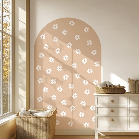 Naklejka na ścianę łuk beżowy - stokrotki XXL