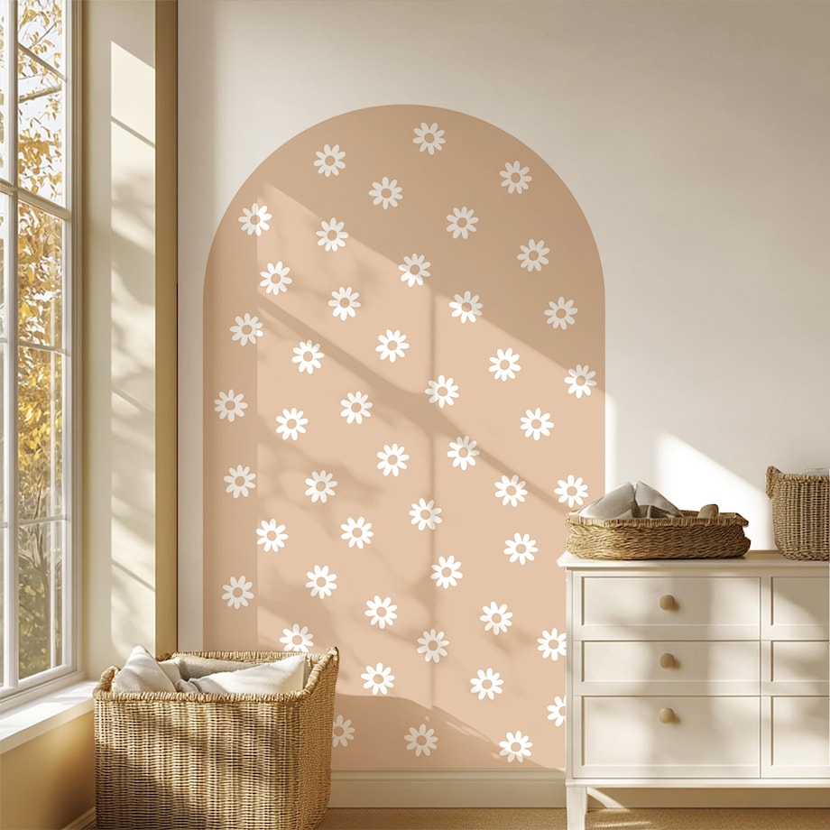 Naklejka na ścianę łuk beżowy - stokrotki XXL