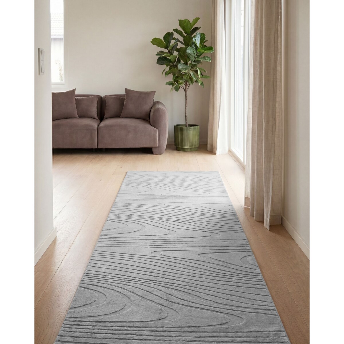 Dywan ze sztucznego futra ONTAKE Jasnoszary 80 x 300 cm