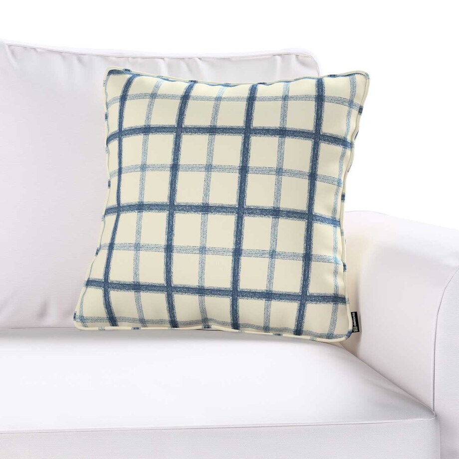 Poszewka Gabi na poduszkę 45x45 niebieska kratka tle ecru