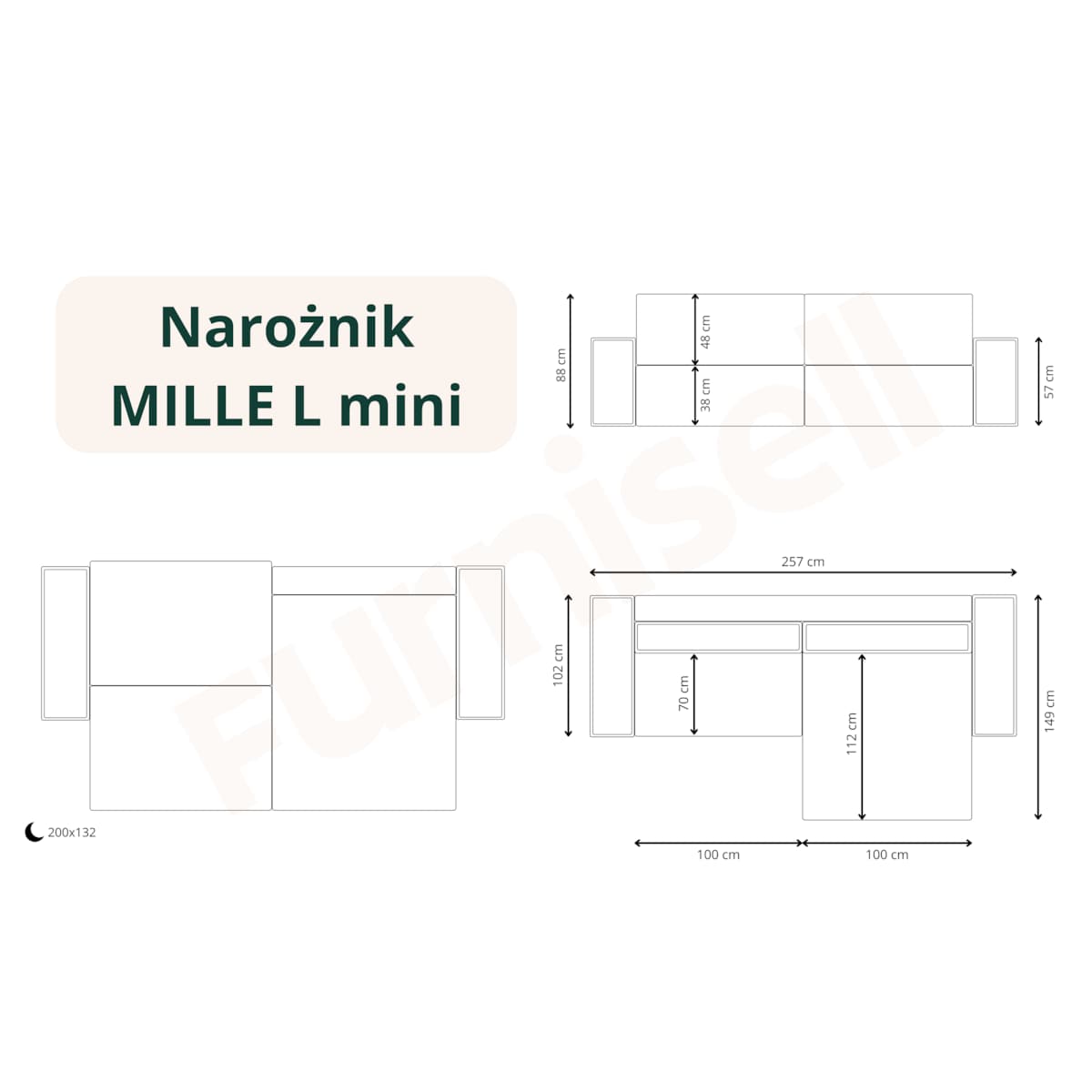 Narożnik MILLE Mini z funkcją spania Kolor: Sorriso 15