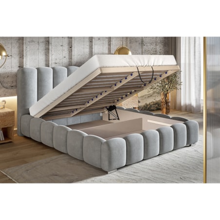 Łóżko tapicerowane 160x200 BEN18 do sypialni z pojemnikiem na pościl-granat