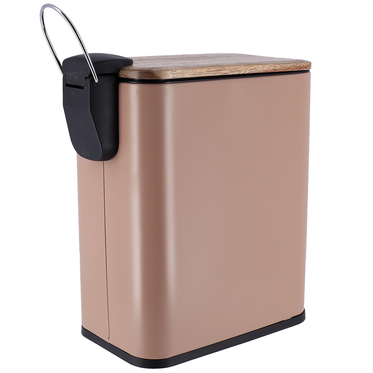 Wąski kosz do śmieci do łazienki MONO z drewnianą pokrywą, 5 l