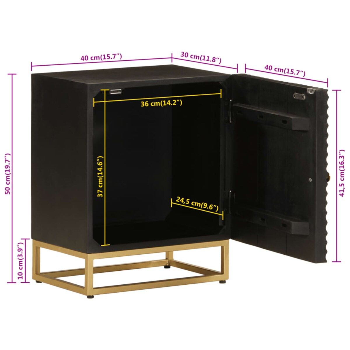vidaXL Szafka nocna, czarna, 40x30x50 cm, lite drewno mango i żelazo