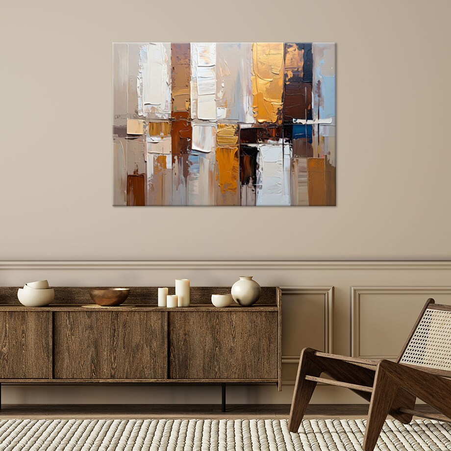 Feeby Obraz nowoczesna, Abstrakcja imitacja farby w kolorach beżu 120x80