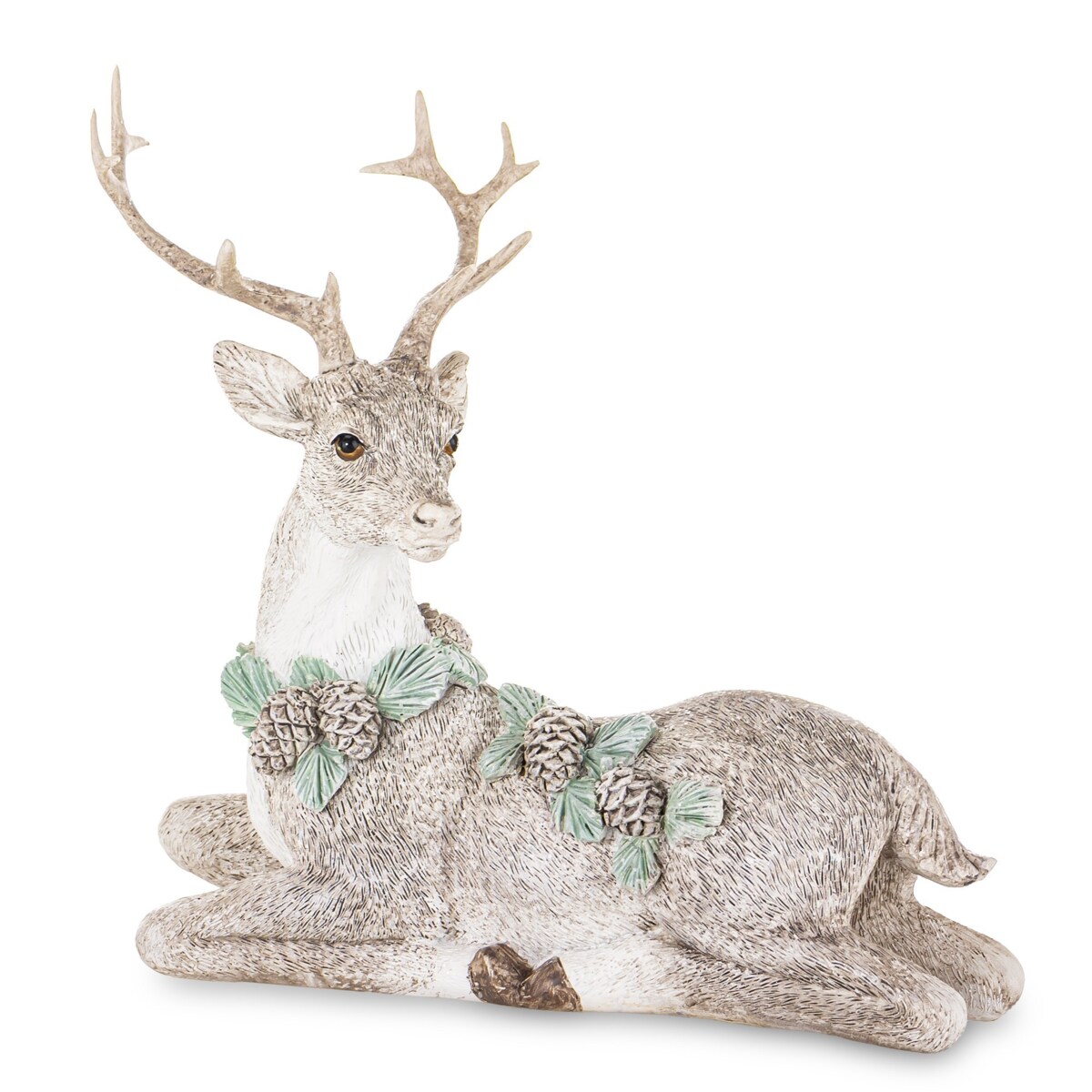 Figurka - leżący jeleń 16,5x17,5x9 cm FODAY-2 z wieńcem na szyi