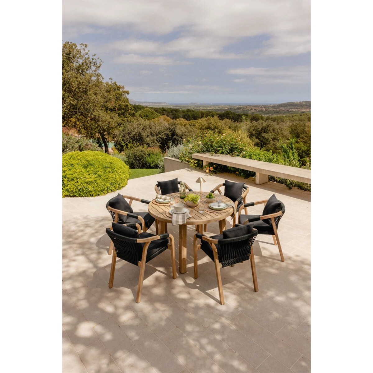 Zestaw ogrodowy: okrągły stół i 6 krzeseł z drewna akacjowego Dubai black