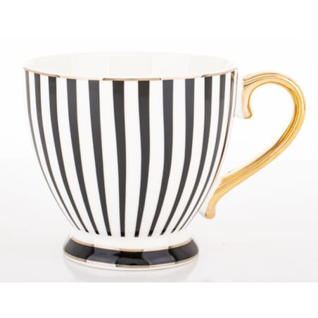 Kubek-filiżanka porcelanowy w paski w pudełku 450 ml TASSA - czarny