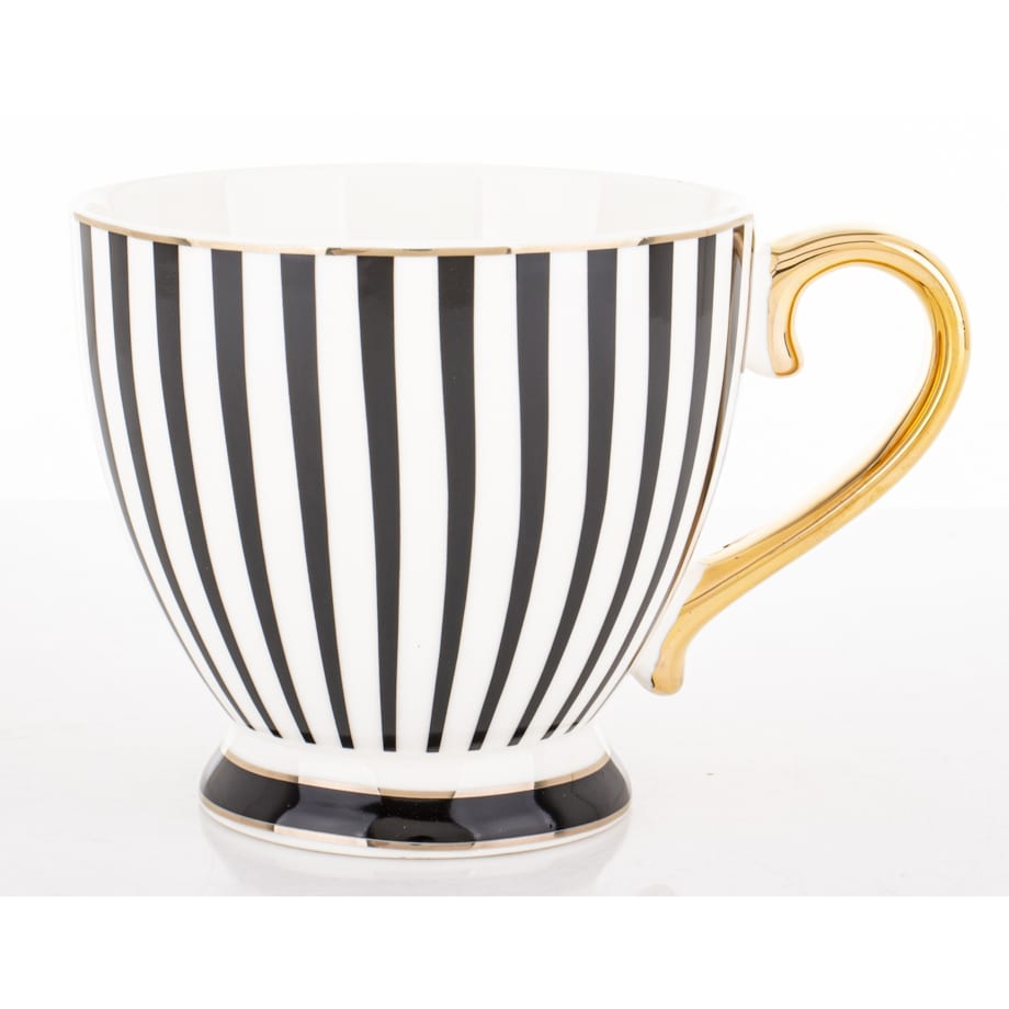 Kubek-filiżanka porcelanowy w paski w pudełku 450 ml TASSA - czarny