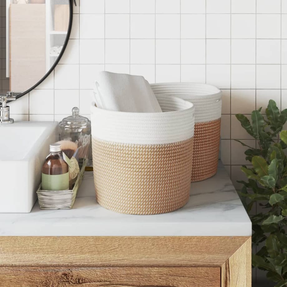 vidaXL Kosze do przechowywania, 2 szt., brązowo-białe, Ø28x28 cm