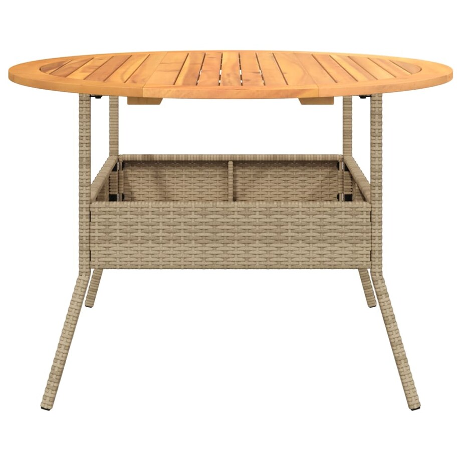 vidaXL Stół ogrodowy z akacjowym blatem, beż, Ø110x71 cm, rattan PE